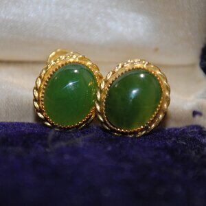Vintage Charles Reis Co. 12k Gold-filled Jadeite Cabochon Screw-back Earrings